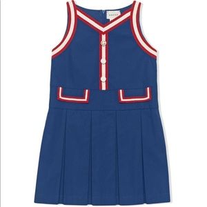NWT GUCCI DRESS IN BLUE pleated stripe-trim